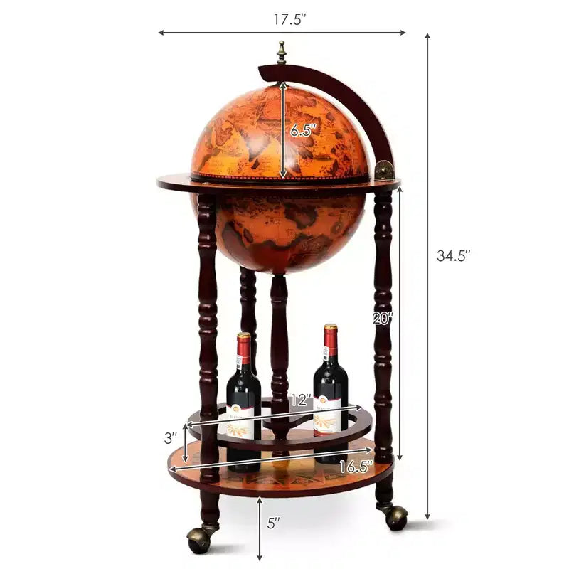 Bar globe porte-bouteilles Costway 17,5 po en bois style italien du XVIe siècle