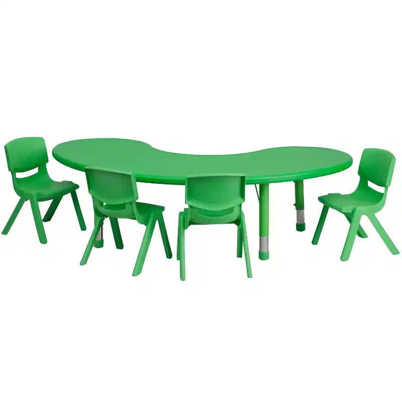 Ensemble de table d'activités en plastique demi-lune Emma et Oliver 35 po L x 65 po l réglable en hauteur avec 4 chaises