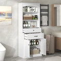 Meuble de rangement de salle de bain blanc avec portes, tiroirs, étagères réglables et étagères ouvertes