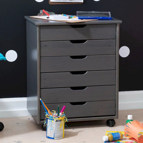 Meuble de rangement roulant gris de 25,25 po avec 6 tiroirs