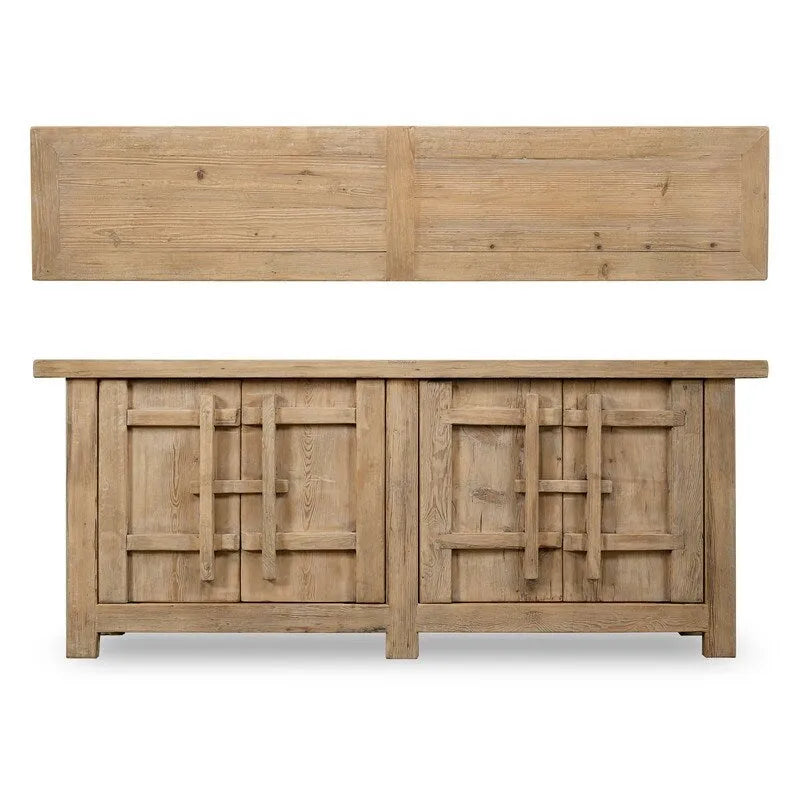 Buffet en bois naturel vieilli - Meuble de rangement minimaliste avec étagères