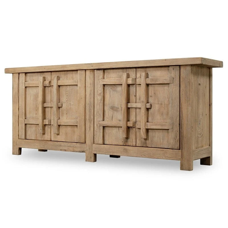 Buffet en bois naturel vieilli - Meuble de rangement minimaliste avec étagères