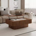 Table basse relevable cannelée JVNOXK 38,6 po avec rangement, table d'appoint moderne à hauteur réglable en placage de bois massif pour salon, chambre à coucher, noyer
