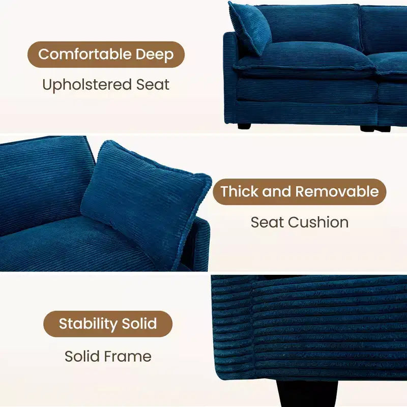 Canapé sectionnel modulaire moderne 5 places en velours côtelé, surdimensionné, 288 cm (L) x 201 cm (l), avec pouf, canapé en forme de U avec canapé d'angle, HYLEORY
