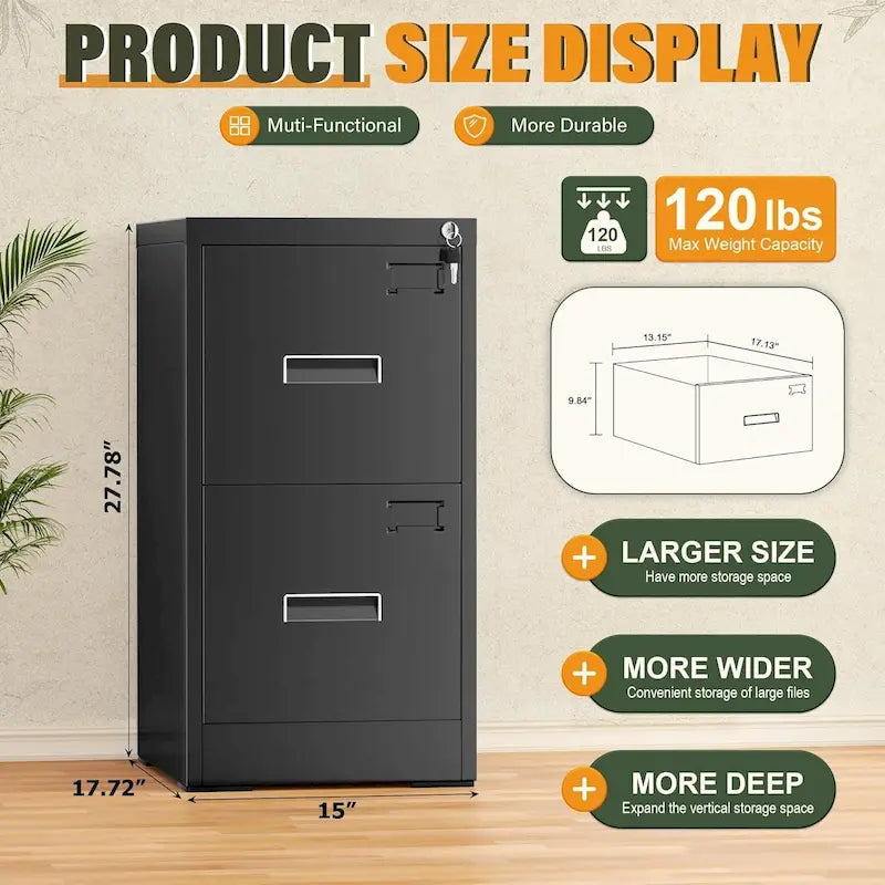 Classeur vertical à 2 tiroirs avec serrure pour le bureau à domicile