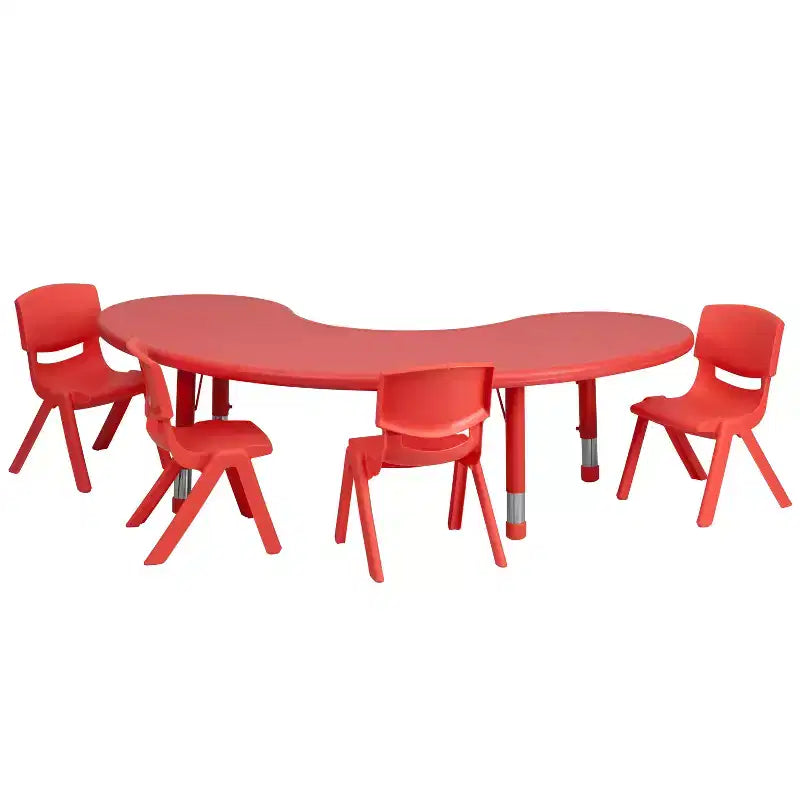 Ensemble de table d'activités en plastique demi-lune Emma et Oliver 35 po L x 65 po l réglable en hauteur avec 4 chaises