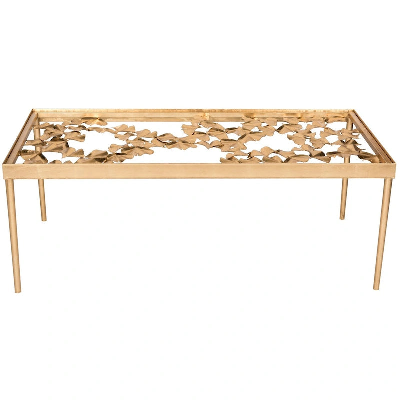 Table basse en feuille d'or antique, 48 L x 24 P x 18 H