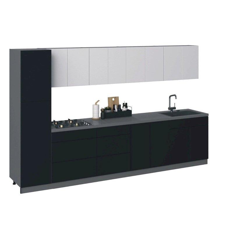 Collection cuisine élégante, coloris noir, meuble bas de 3,35 m de large - 135x24