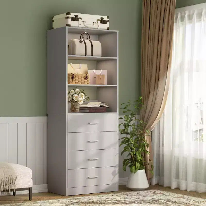Système de rangement de placard avec tiroirs et étagères en bois