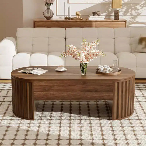 Table basse relevable de 47,2 po, table de salon ovale en bois avec rangement caché, table basse moderne pour salon, chambre à coucher ou bureau