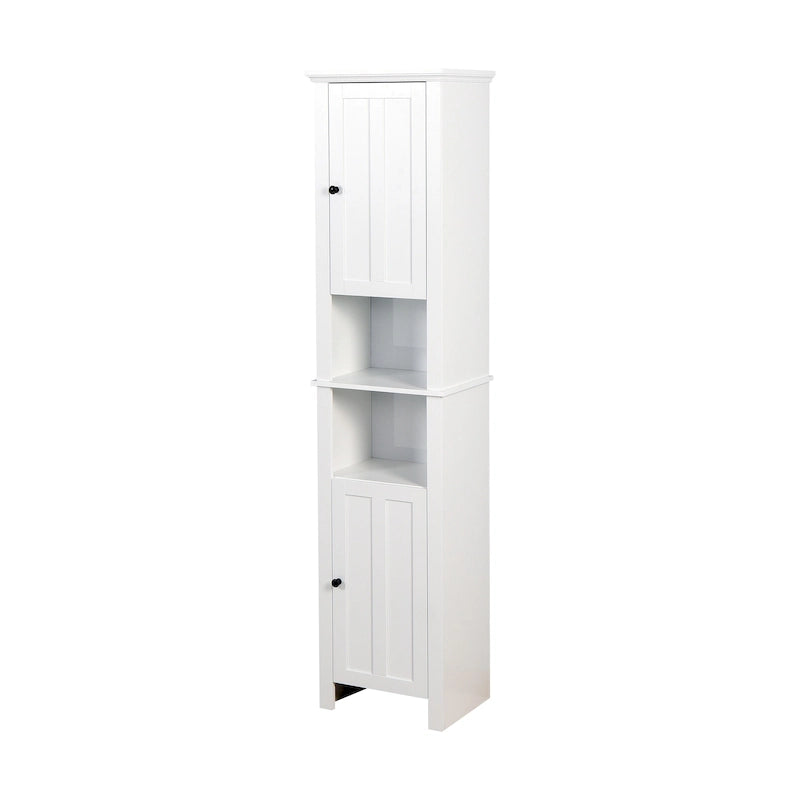 Meuble de rangement haut de salle de bain avec 2 portes et 6 étagères, meuble colonne étroit en bois sur pied
