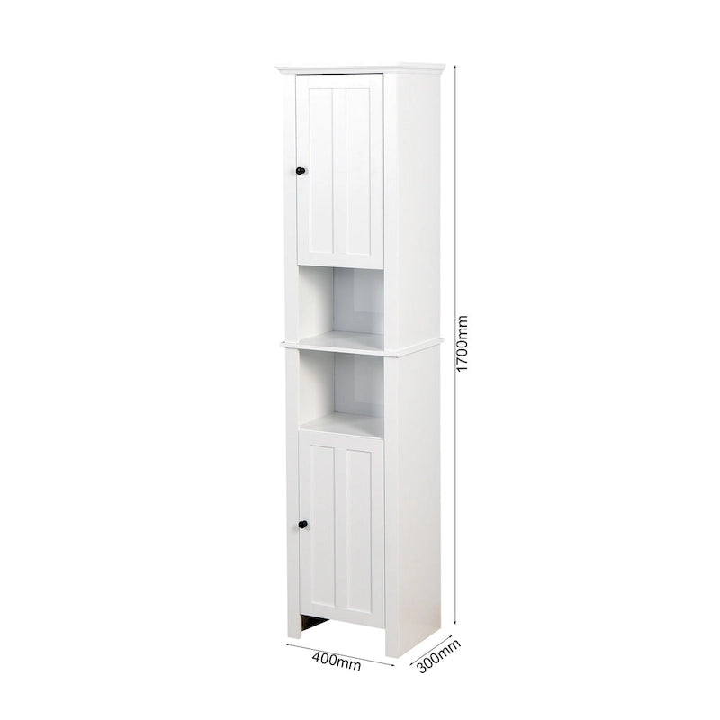 Meuble de rangement haut de salle de bain avec 2 portes et 6 étagères, meuble colonne étroit en bois sur pied