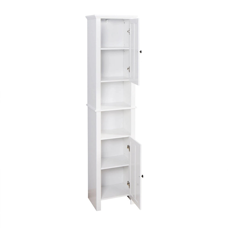 Meuble de rangement haut de salle de bain avec 2 portes et 6 étagères, meuble colonne étroit en bois sur pied