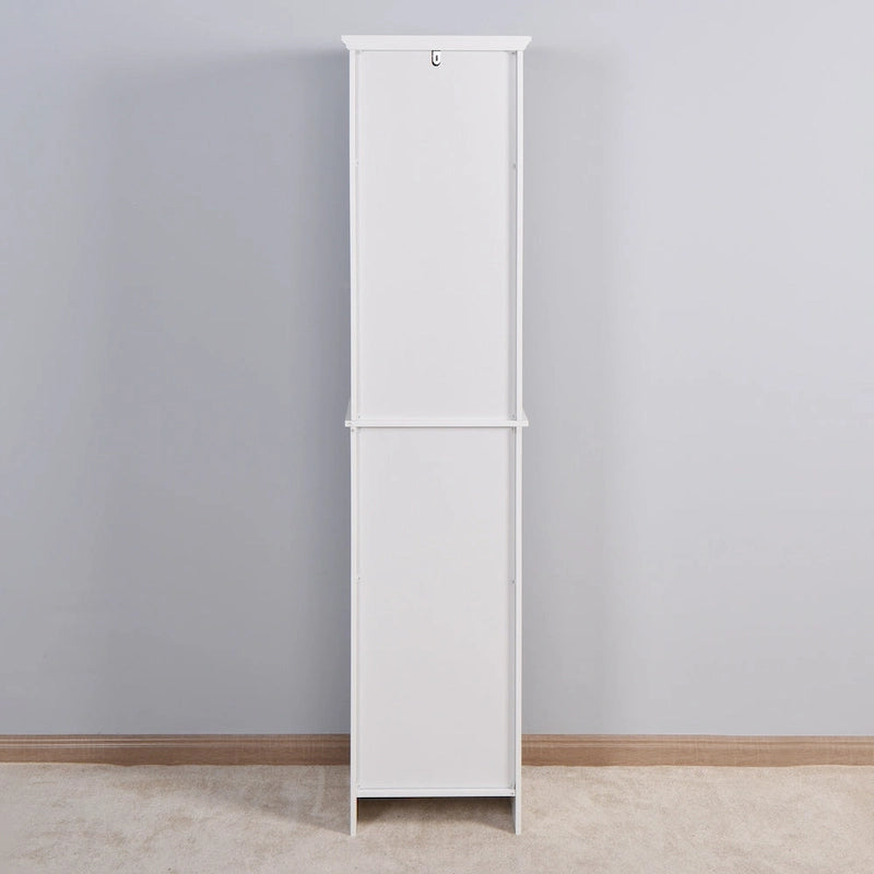 Meuble de rangement haut de salle de bain avec 2 portes et 6 étagères, meuble colonne étroit en bois sur pied