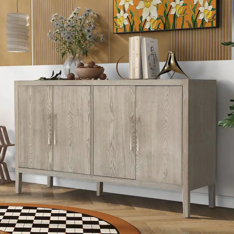 Bahut 4 portes en bois avec étagères réglables