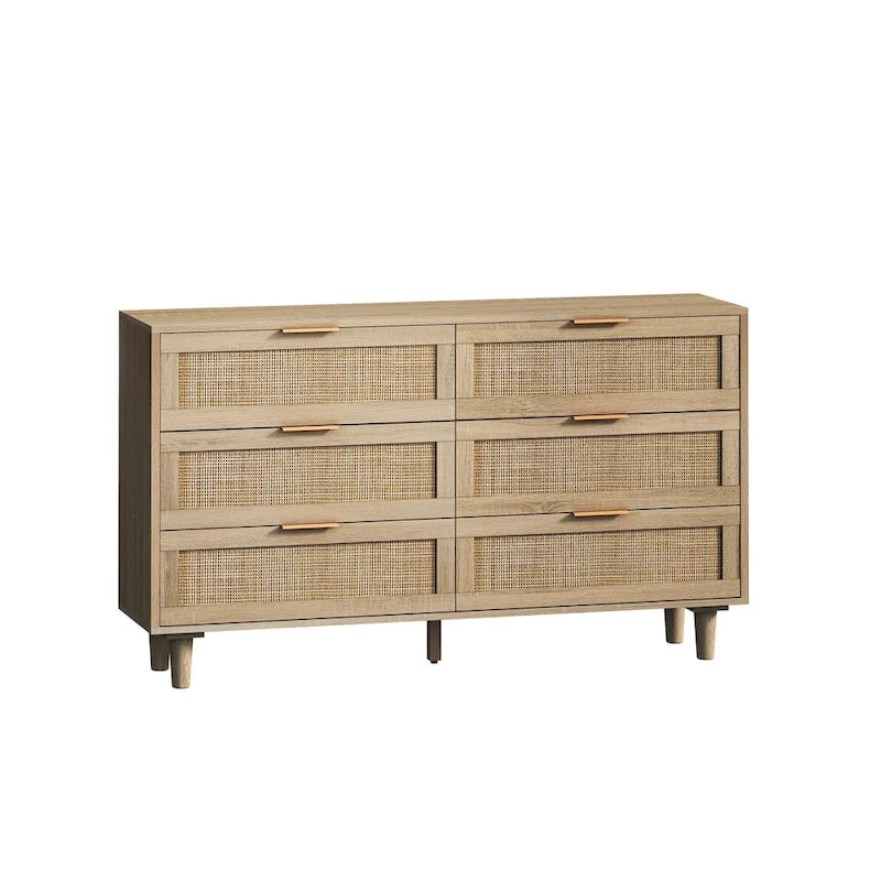Commode 6 tiroirs en rotin pour chambre et salon