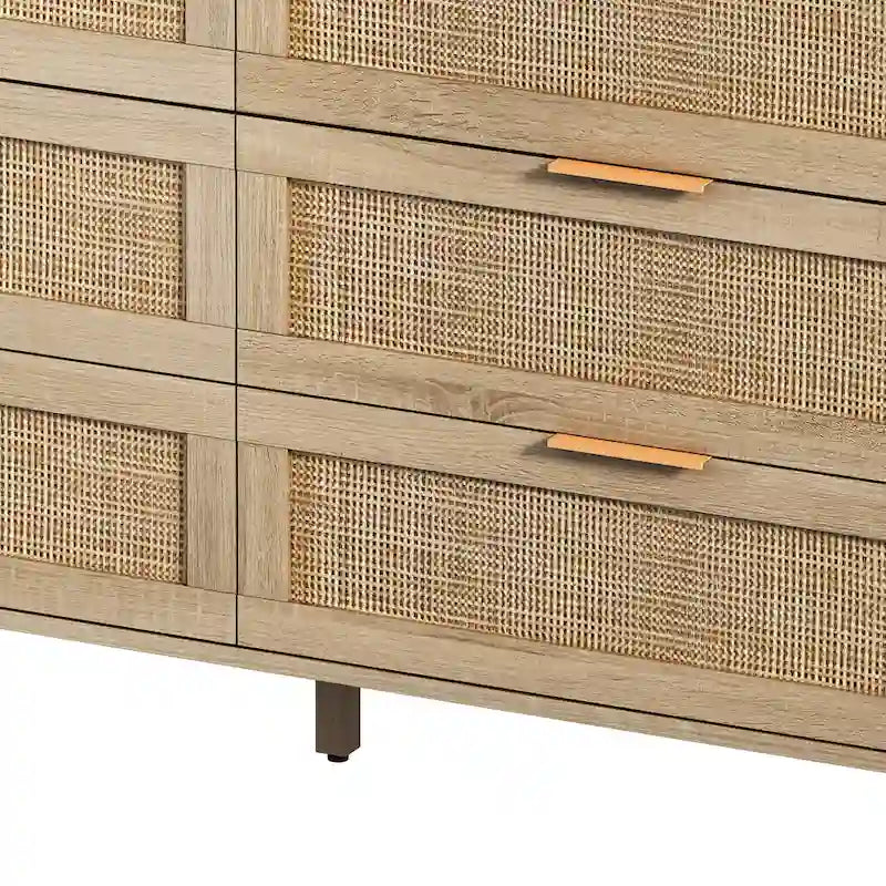 Commode 6 tiroirs en rotin pour chambre et salon