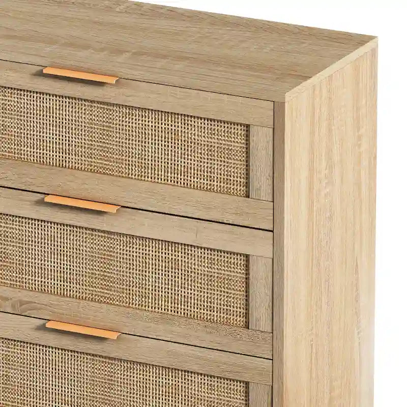 Commode 6 tiroirs en rotin pour chambre et salon