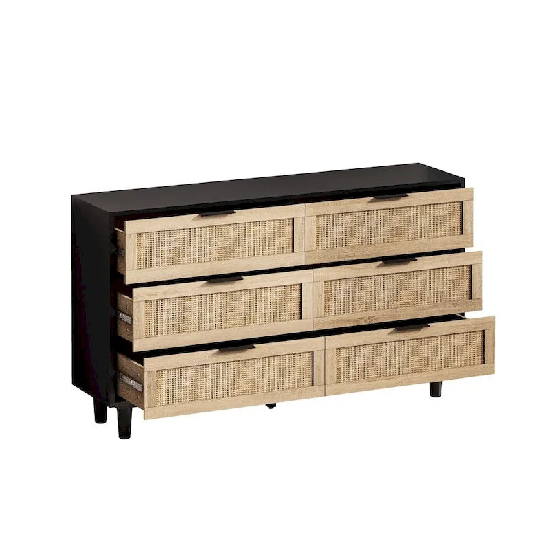 Commode 6 tiroirs en rotin pour chambre et salon