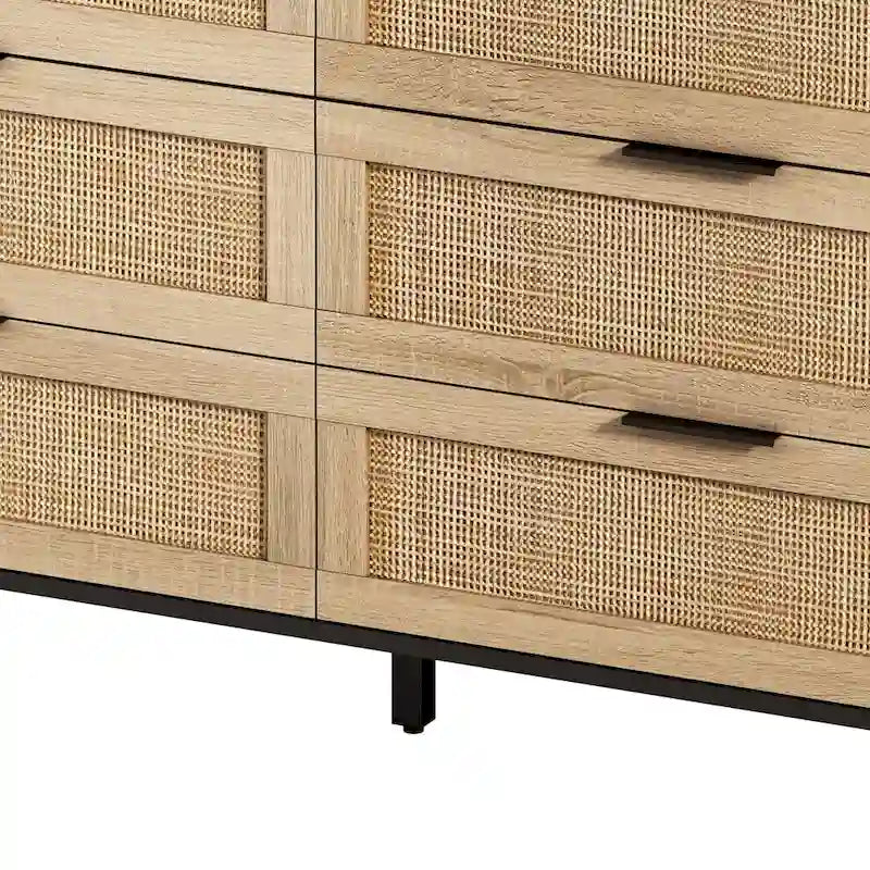 Commode 6 tiroirs en rotin pour chambre et salon