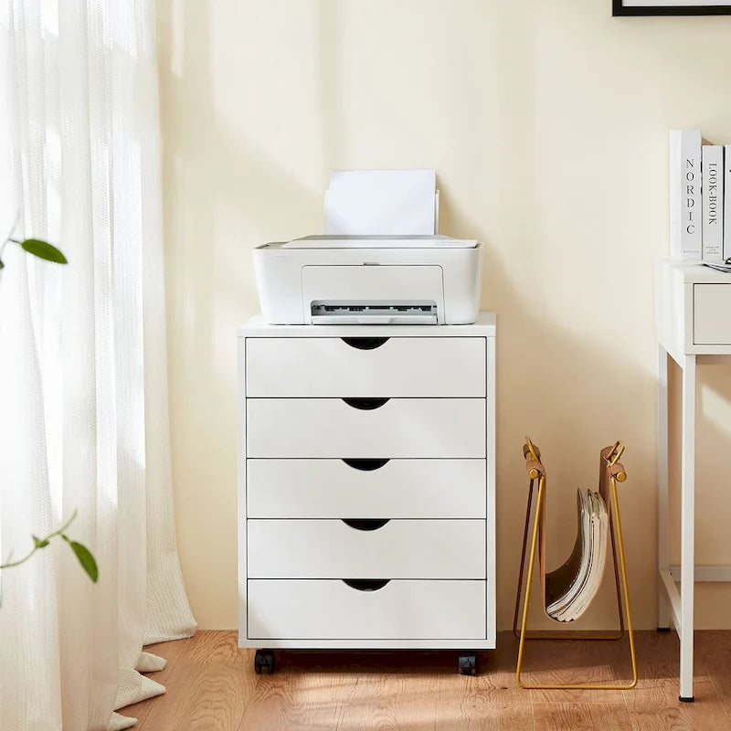 Meuble de Rangement à Roulettes 5 Tiroirs en Bois pour Bureau