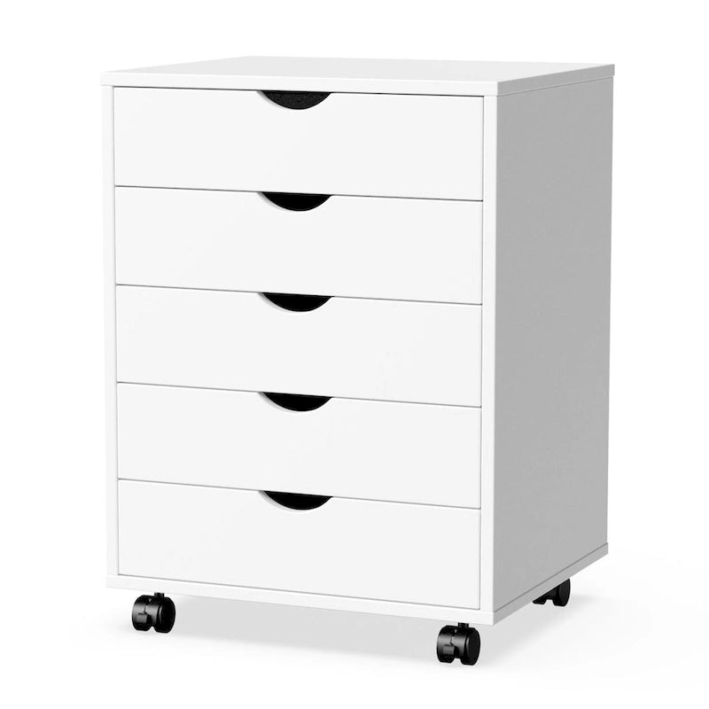 Meuble de Rangement à Roulettes 5 Tiroirs en Bois pour Bureau