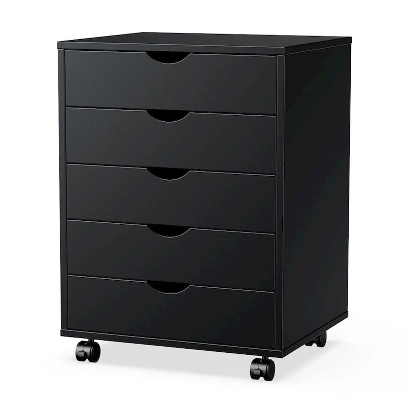 Meuble de Rangement à Roulettes 5 Tiroirs en Bois pour Bureau