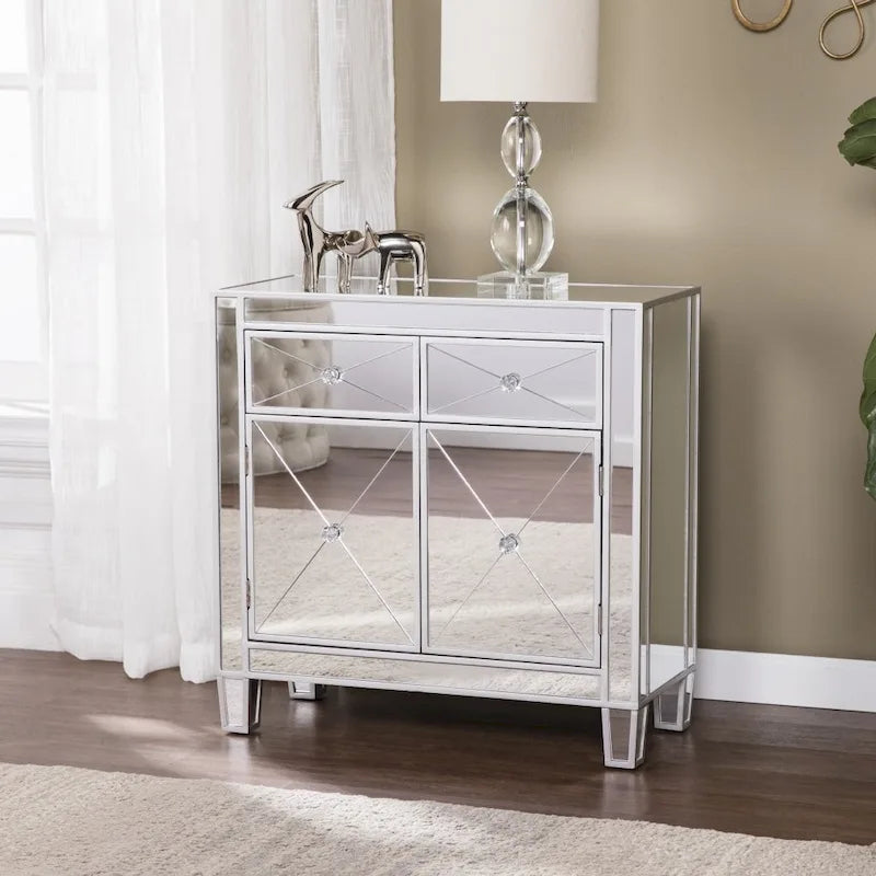 Armoire d'appoint deux portes glamour avec miroirs et strass