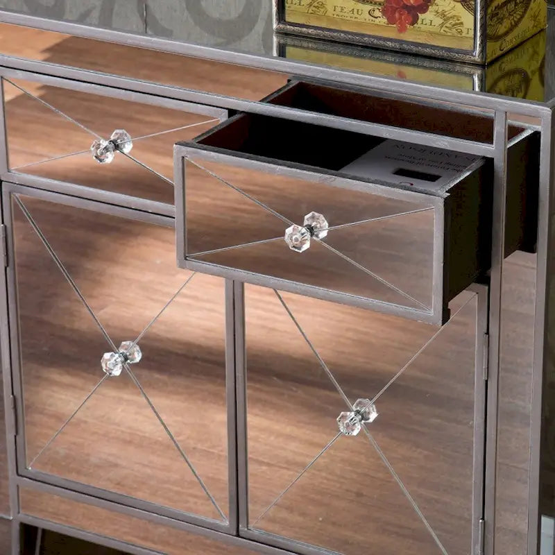 Armoire d'appoint deux portes glamour avec miroirs et strass