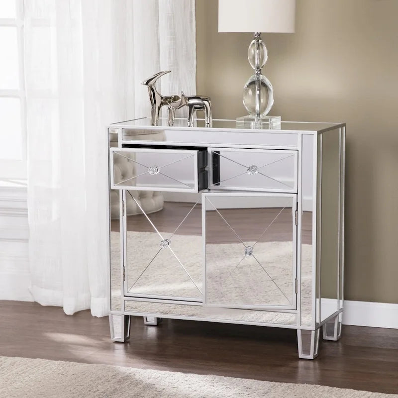 Armoire d'appoint deux portes glamour avec miroirs et strass