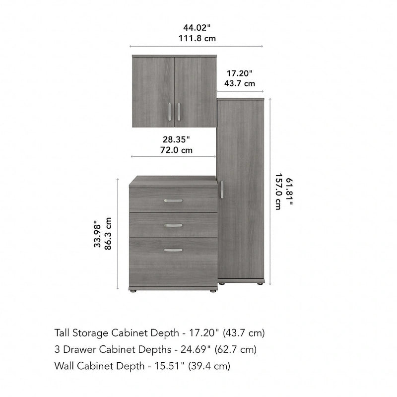 Ensemble de 3 armoires de rangement modulaires avec armoires hautes et étroites à poser au sol et à fixer au mur
