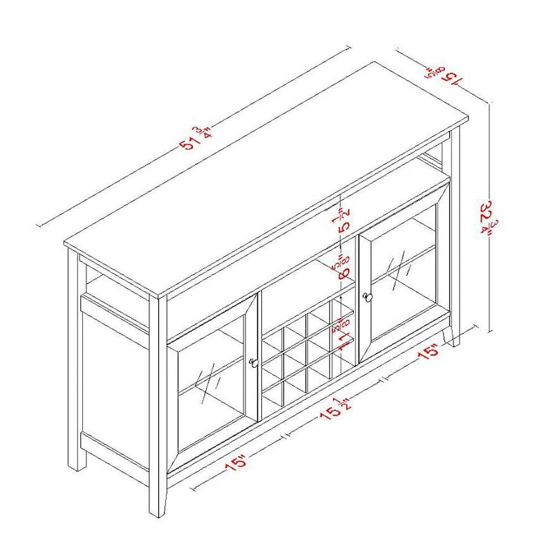 Buffet en bois noir avec casier à vin et portes vitrées