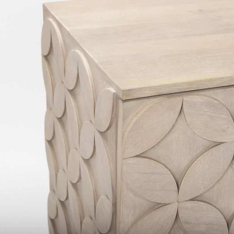 Meuble d'appoint deux portes en bois massif marron clair avec piètement en fer doré