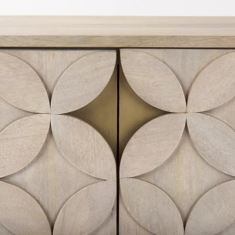 Meuble d'appoint deux portes en bois massif marron clair avec piètement en fer doré