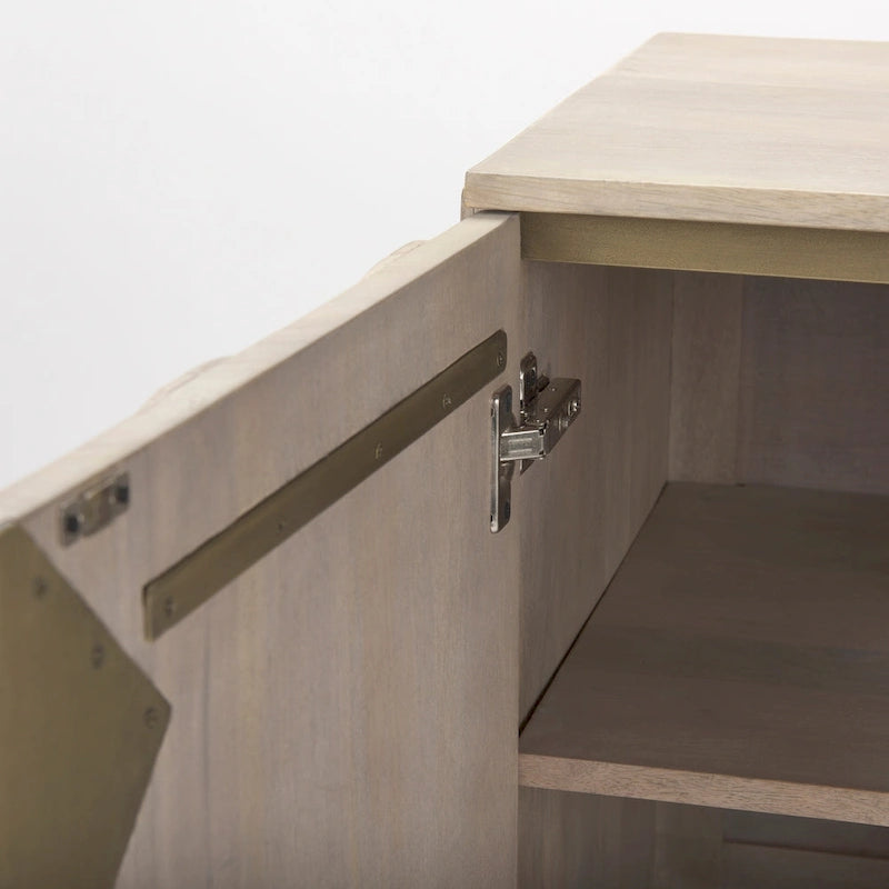Meuble d'appoint deux portes en bois massif marron clair avec piètement en fer doré