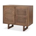 Meuble d'appoint en bois massif brun moyen avec portes en rotin