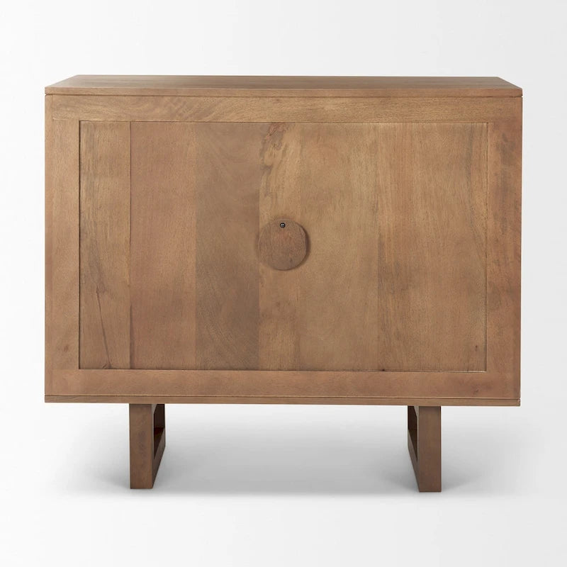 Meuble d'appoint en bois massif brun moyen avec portes en rotin