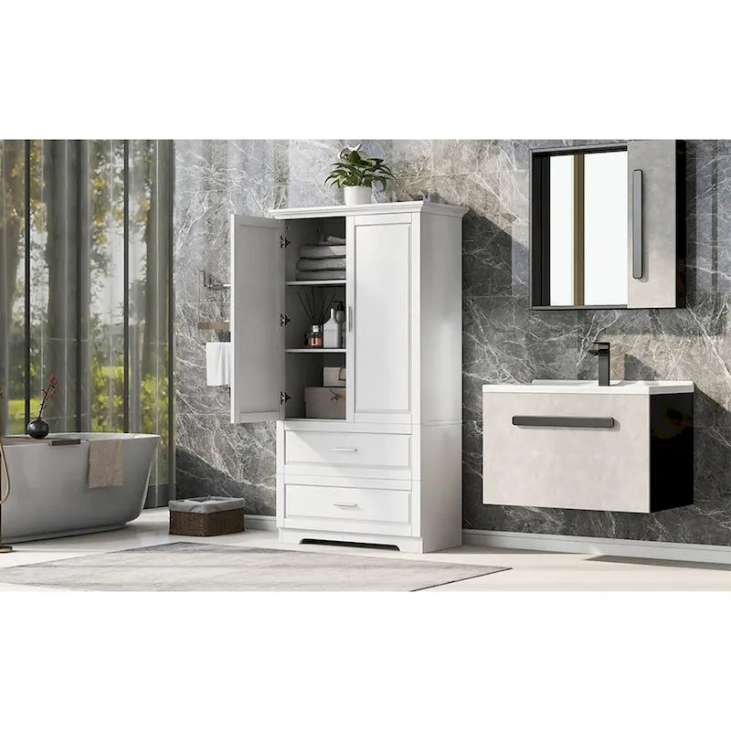 Meuble de Rangement Salle de Bain avec Deux Portes et Deux Tiroirs
