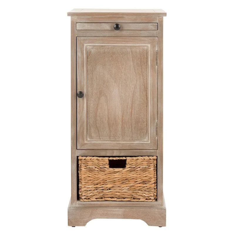 Meuble de rangement haut avec panier tressé et tablette coulissante