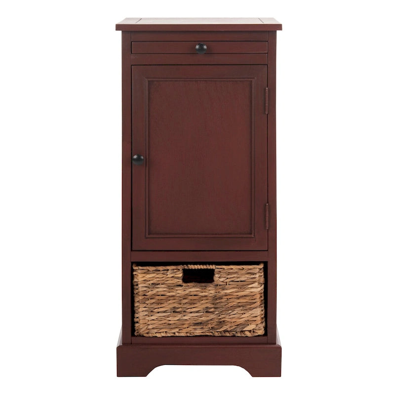 Meuble de rangement haut avec panier tressé et tablette coulissante