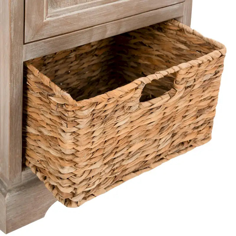 Meuble de rangement haut avec panier tressé et tablette coulissante