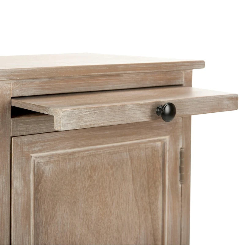 Meuble de rangement haut avec panier tressé et tablette coulissante