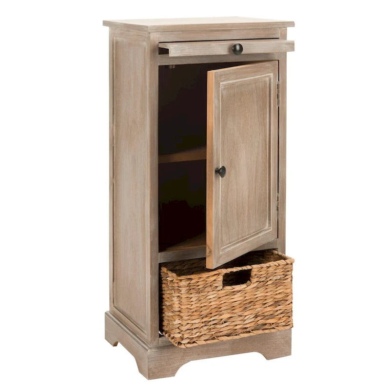 Meuble de rangement haut avec panier tressé et tablette coulissante