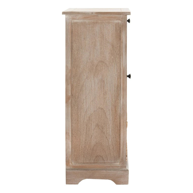 Meuble de rangement haut avec panier tressé et tablette coulissante