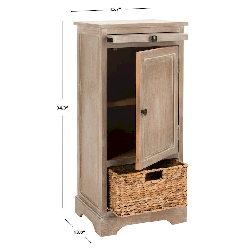 Meuble de rangement haut avec panier tressé et tablette coulissante