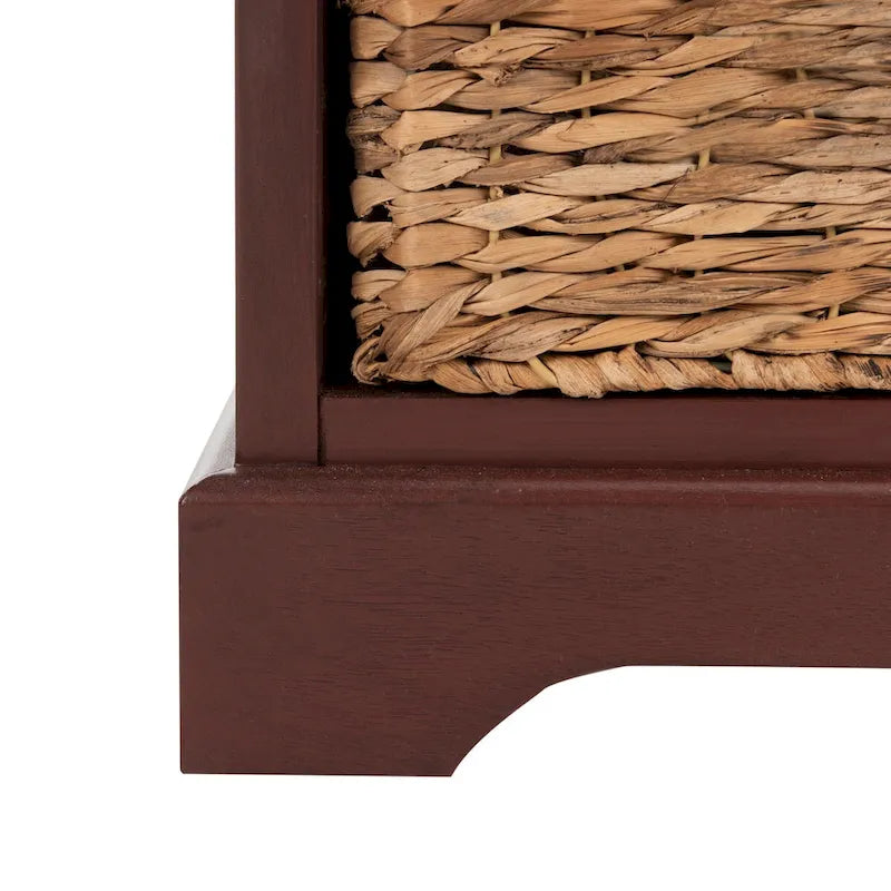 Meuble de rangement haut avec panier tressé et tablette coulissante