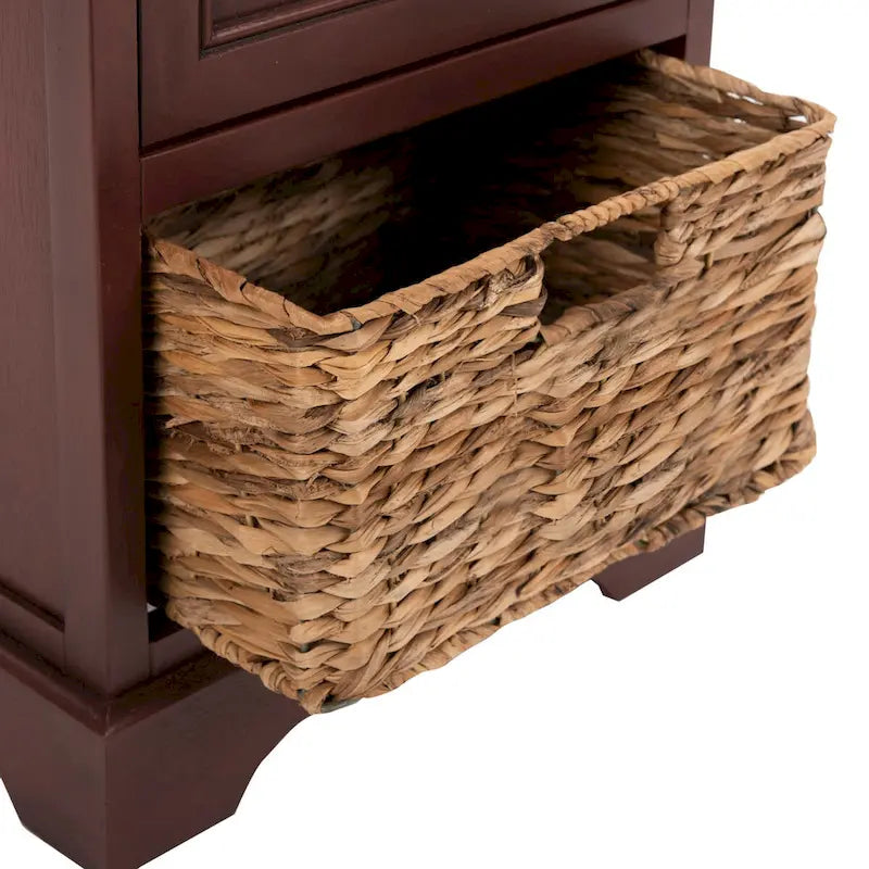 Meuble de rangement haut avec panier tressé et tablette coulissante
