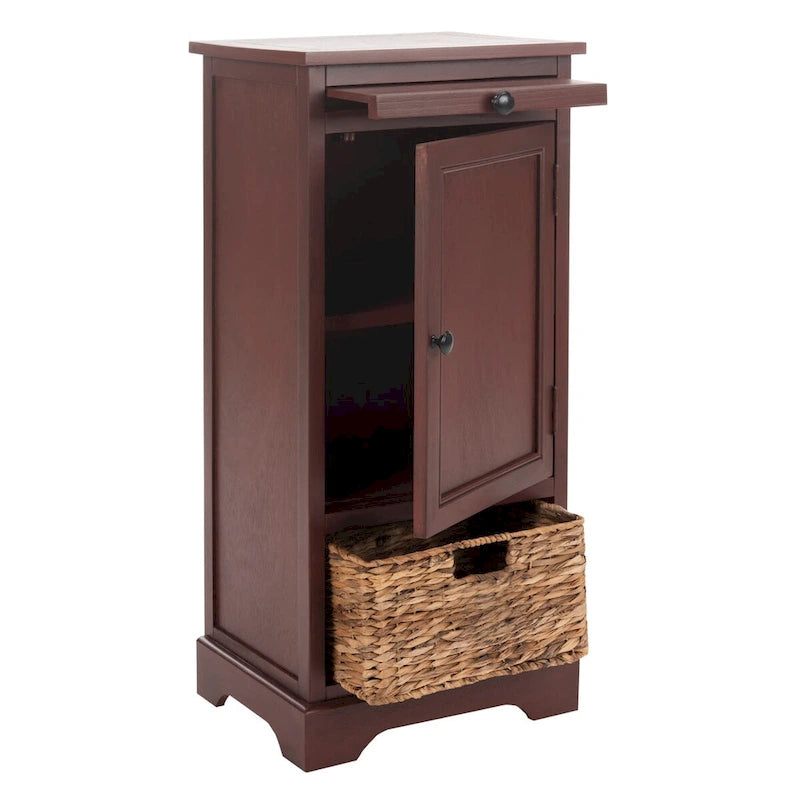 Meuble de rangement haut avec panier tressé et tablette coulissante