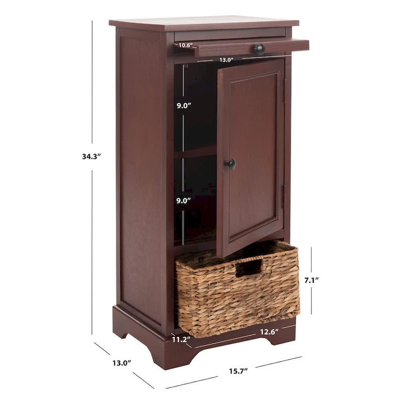 Meuble de rangement haut avec panier tressé et tablette coulissante