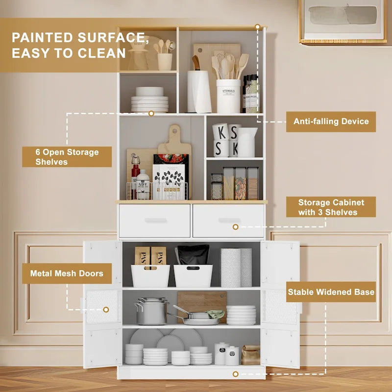 Buffet de cuisine autoportant avec armoire de rangement et grand placard